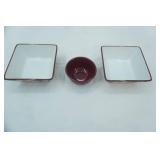 2 Pampered Chef Square Ceramic Bowls & 1 special place ceramic bowl