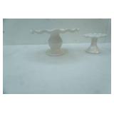 2 White Ceramic Glaze Cake Stands