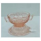 Vintage Pink Anchor Hocking Plate, Clear Glass goblet (have been attached)