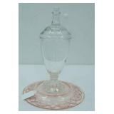 Vintage Pink Anchor Hocking Plate, Clear Glass Covered Candy Dish (have been attached)