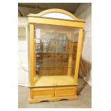Lighted Glass Cabinet on wheels. Locking doors, 3 adjustable glass shelves