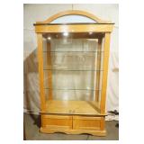 Lighted Glass Cabinet on wheels. Locking doors, 3 adjustable glass shelves