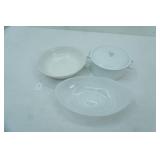 White Swirled Glass Candy Dish, White Glazed Ceramic Bowl and Microwave Safe Casserole Dish