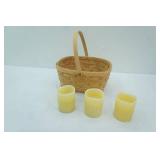 3 Battery Operated Pillar Candles and Wooden Woven basket