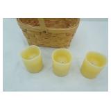 3 Battery Operated Pillar Candles and Wooden Woven basket