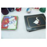 Christmas Decor Lot: Glass Mosaic Candle Holders, Hallmark Ornament, Placemats, Ceramic Plates, Polar Express Ornament & More