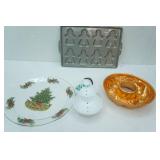 Gingerbread Cookie Pan, Round Copper (toned) Fruit Cake Mold, Clear Glass Christmas Serving Plate