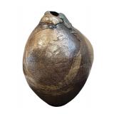 LL - Exquisite 26 in Handcrafted Bronze-Glazed Vase with Textured Surface & Metal Neck Accents