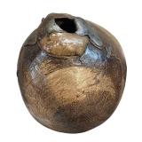 LL - Exquisite 26 in Handcrafted Bronze-Glazed Vase with Textured Surface & Metal Neck Accents