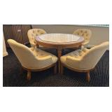 LL - Vintage Round Dining Table / Game Table Set with 4 Upholstered Tufted Chairs