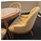 LL - Vintage Round Dining Table / Game Table Set with 4 Upholstered Tufted Chairs