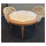 LL - Vintage Round Dining Table / Game Table Set with 4 Upholstered Tufted Chairs