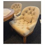 LL - Vintage Round Dining Table / Game Table Set with 4 Upholstered Tufted Chairs