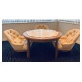 LL - Vintage Round Dining Table / Game Table Set with 4 Upholstered Tufted Chairs
