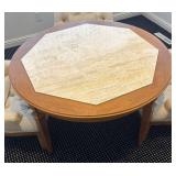 LL - Vintage Round Dining Table / Game Table Set with 4 Upholstered Tufted Chairs