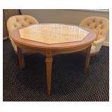 LL - Vintage Round Dining Table / Game Table Set with 4 Upholstered Tufted Chairs