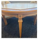 LL - Vintage Round Dining Table / Game Table Set with 4 Upholstered Tufted Chairs
