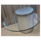 MB - Vintage CBF by Pierre Two-Tier Glass Accent Table, Brushed Metal Base