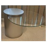 MB - Vintage CBF by Pierre Two-Tier Glass Accent Table, Brushed Metal Base
