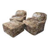 MB - Pair of Vintage Marge Carson Swivel Lounge Chairs & Ottoman