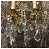 B - Pair of Crystal  Wall Sconces- Brass/Gilt Finish, Hanging Crystals