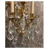 B - Pair of Crystal  Wall Sconces- Brass/Gilt Finish, Hanging Crystals