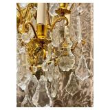 B - Pair of Crystal  Wall Sconces- Brass/Gilt Finish, Hanging Crystals