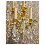 B - Pair of Crystal  Wall Sconces- Brass/Gilt Finish, Hanging Crystals