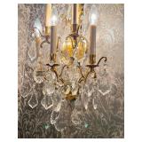 B - Pair of Crystal  Wall Sconces- Brass/Gilt Finish, Hanging Crystals