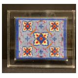 LL - Vintage Lucite Tray with Needlepoint Inlay