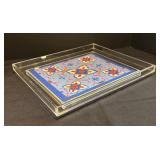 LL - Vintage Lucite Tray with Needlepoint Inlay