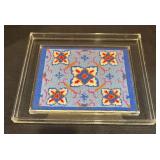 LL - Vintage Lucite Tray with Needlepoint Inlay