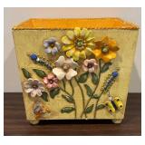 LL - Vintage Jeanne Valentine S.A. Waste Bin with Floral Accents