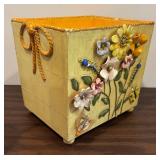 LL - Vintage Jeanne Valentine S.A. Waste Bin with Floral Accents