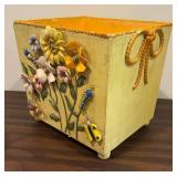 LL - Vintage Jeanne Valentine S.A. Waste Bin with Floral Accents