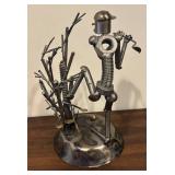 LL - Steampunk Style Metal Golfer Sculpture