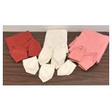 LL - Linen Tablecloths with Coordinating Napkins - Red, Ivory & Peach