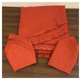 LL - Linen Tablecloths with Coordinating Napkins - Red, Ivory & Peach