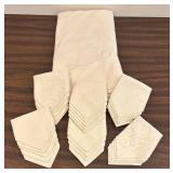 LL - Linen Tablecloths with Coordinating Napkins - Red, Ivory & Peach