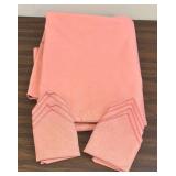 LL - Linen Tablecloths with Coordinating Napkins - Red, Ivory & Peach