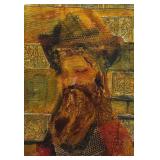 LL - Original Yves Leduc Judiaca Rabbi Mixed Media Artwork