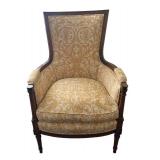 LL - Vintage Damask Armchair - Carved Wood Frame