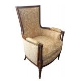 LL - Vintage Damask Armchair - Carved Wood Frame