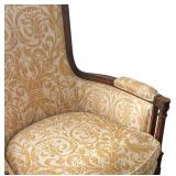 LL - Vintage Damask Armchair - Carved Wood Frame