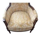 LL - Vintage Damask Armchair - Carved Wood Frame