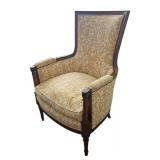 LL - Vintage Damask Armchair - Carved Wood Frame