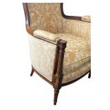 LL - Vintage Damask Armchair - Carved Wood Frame