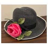 LL - Mr. John Classic Hat - Wide-Brim Straw with Pink Rose