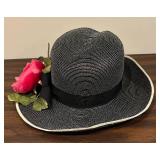 LL - Mr. John Classic Hat - Wide-Brim Straw with Pink Rose