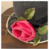 LL - Mr. John Classic Hat - Wide-Brim Straw with Pink Rose